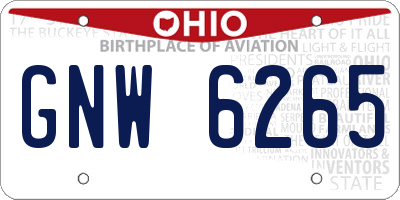 OH license plate GNW6265
