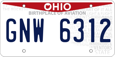 OH license plate GNW6312