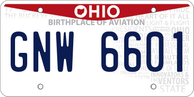 OH license plate GNW6601
