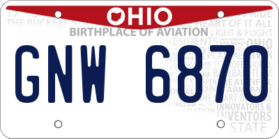 OH license plate GNW6870