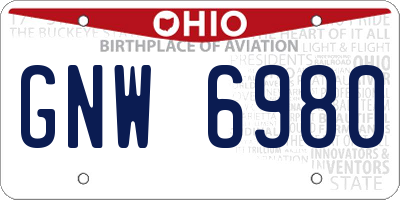 OH license plate GNW6980