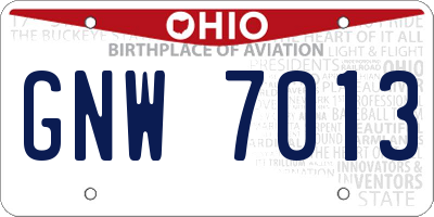 OH license plate GNW7013