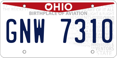 OH license plate GNW7310