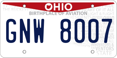 OH license plate GNW8007
