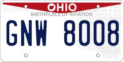 OH license plate GNW8008