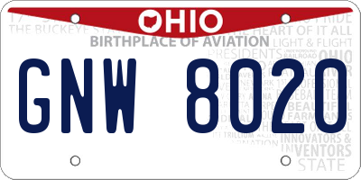 OH license plate GNW8020