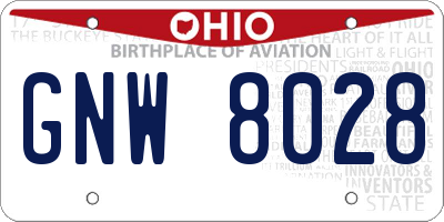 OH license plate GNW8028