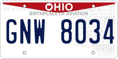 OH license plate GNW8034