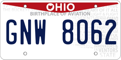 OH license plate GNW8062