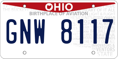 OH license plate GNW8117