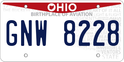 OH license plate GNW8228