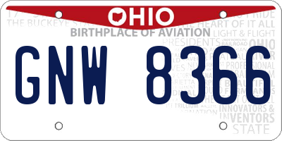 OH license plate GNW8366