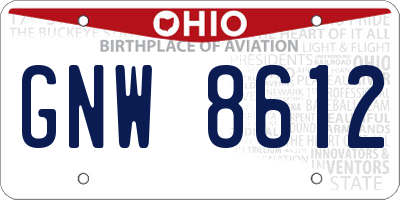 OH license plate GNW8612