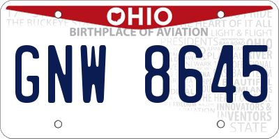 OH license plate GNW8645