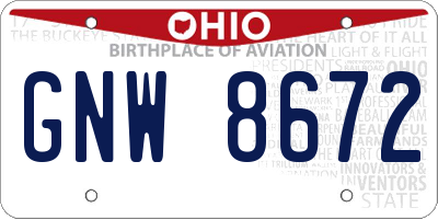 OH license plate GNW8672