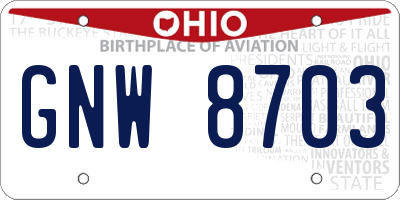 OH license plate GNW8703