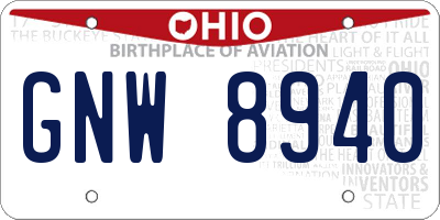 OH license plate GNW8940