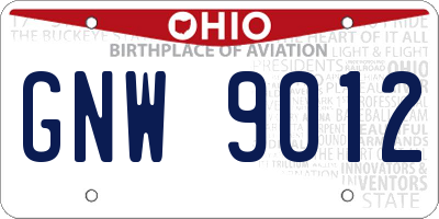 OH license plate GNW9012