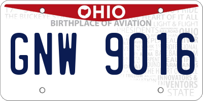 OH license plate GNW9016