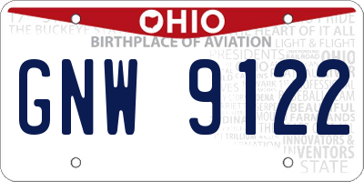 OH license plate GNW9122