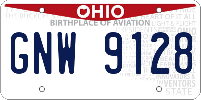 OH license plate GNW9128