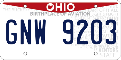 OH license plate GNW9203
