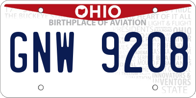 OH license plate GNW9208