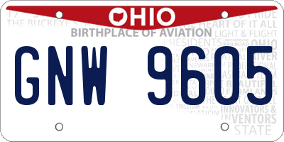 OH license plate GNW9605