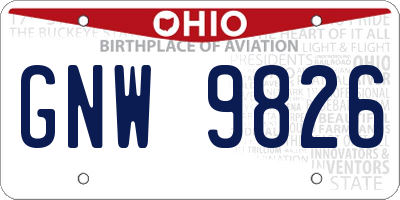 OH license plate GNW9826