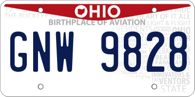 OH license plate GNW9828