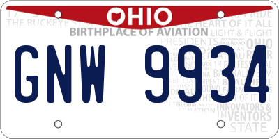 OH license plate GNW9934