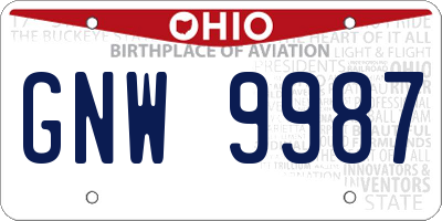 OH license plate GNW9987