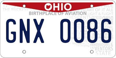 OH license plate GNX0086
