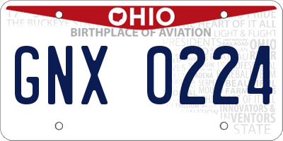 OH license plate GNX0224