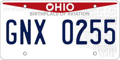 OH license plate GNX0255