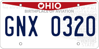 OH license plate GNX0320