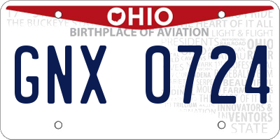 OH license plate GNX0724
