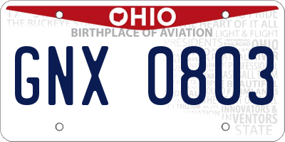 OH license plate GNX0803
