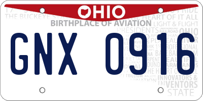 OH license plate GNX0916
