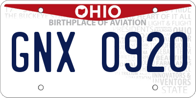OH license plate GNX0920
