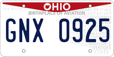 OH license plate GNX0925