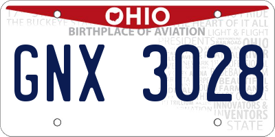 OH license plate GNX3028