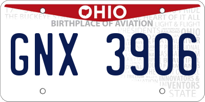 OH license plate GNX3906