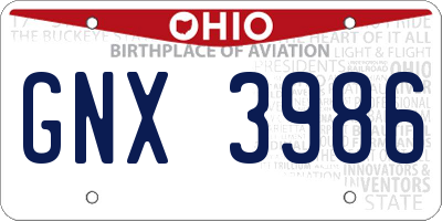 OH license plate GNX3986