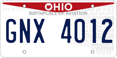 OH license plate GNX4012