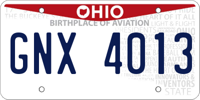 OH license plate GNX4013