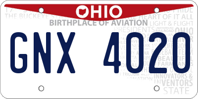 OH license plate GNX4020