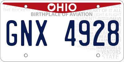 OH license plate GNX4928