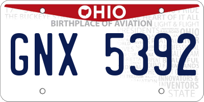 OH license plate GNX5392