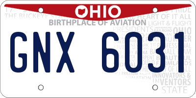 OH license plate GNX6031